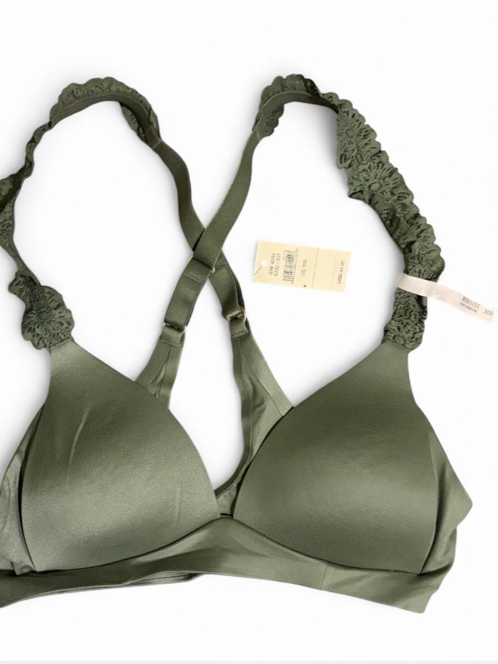 Aerie Sunnie Bloom Lace Strap Wireless Lightly Lined Bra Sage Green